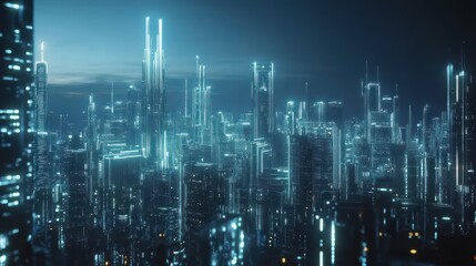 Wall Mural - Futuristic Smart cyberpunk city future modern technology metropolis infrastructure background wallpaper AI generated image