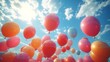 © てんぷら - 青空の中に浮かぶカラフルの風船