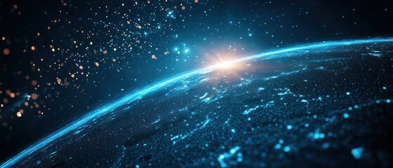 Wall Mural - blue abstract view of amazing glowing planet from space background wallpaper ai generated image