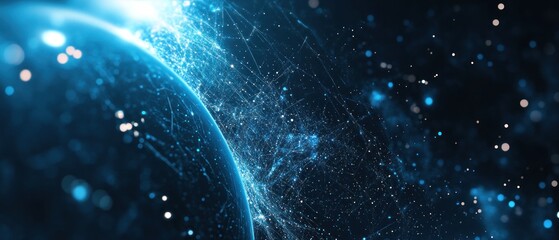 Wall Mural - blue abstract view of amazing glowing planet from space background wallpaper ai generated image