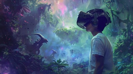 A Young Man Exploring a Virtual Jungle