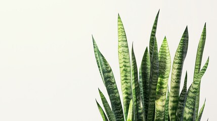 Poster - A vibrant snake plant thrives indoors on a bright wall, showcasing its unique textured leaves in a serene living space