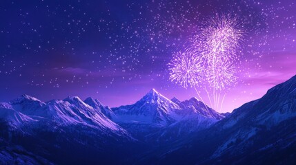 Wall Mural - Illuminating Fireworks Over Majestic Mountain Range