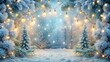 © Olga's Design - Winter wonderland photo booth with snowy background and illuminated trees