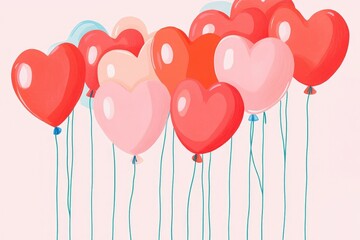 Coloring page of heart shaped pink balloons on a pink background ideal for Valentine s Day decorations or events