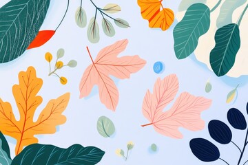 Wall Mural - Illustration of Autumn leaves surrounded by a whimsical background Autumn theme