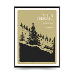 Wall Mural - Merry Christmas and Happy New Year vertical flyer or poster template. Modern trendy Matisse minimal style. Hand drawn design for wallpaper, wall decor, print, postcard, cover, template, banner.