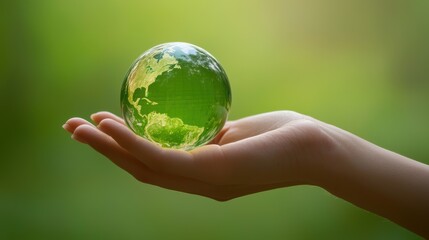 Hands Holding Green Globe   Sustainability and Environmental Protection Concept