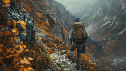 Wall Mural - Hiker Ascending a Mountain Path