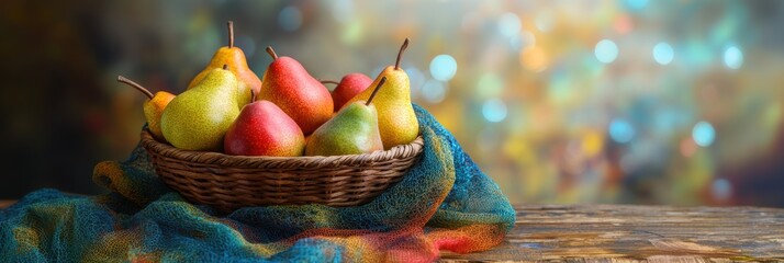 Wall Mural - Fresh pear fruit in basket