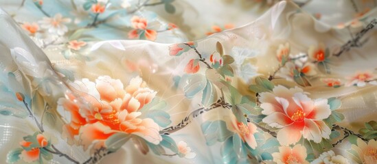 Poster - Delicate Floral Pattern on Light Silk Fabric