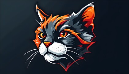 Wall Mural - Sleek and Bold Cat Logo Design on Dark Canvas