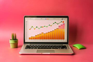 laptop screen displays website traffic metrics, graphs, and analytics for blog ranking and visitor statistics.