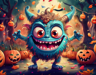 animated googley eyed Halloween smiling monsters characters