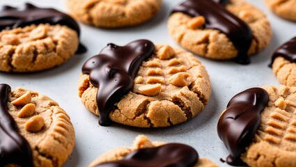 Canvas Print - Vegan peanut butter cookies with dark chocolate closeup