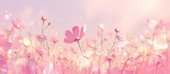 Wall Mural - Blurry background featuring pink flowers with white speckles