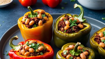 Canvas Print - Vegan stuffed peppers with quinoa and beans closeup