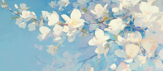 Wall Mural - Close up painting of a white blossom