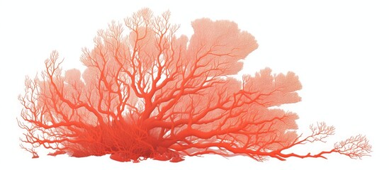 Illustration of red gorgonian coral or red sea fan displayed against a clean white backdrop