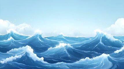 Blue Ocean Waves with White Foam