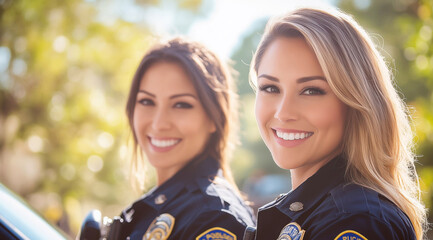 Two smiling charming police oficers detectives. Generative ai