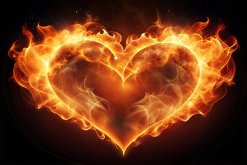 Canvas Print - blazing heart shape in fiery passion