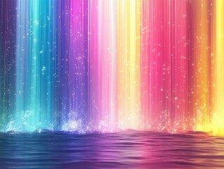 Poster - vibrant pixelated waterfall with colorful rays and dynamic lines artistic wallpaper featuring magica