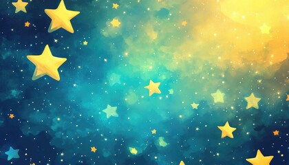 Wall Mural - Light blue and yellow 2D cartoon template featuring shining astronomical stars Colorful illustration ideal for astrology themed designs