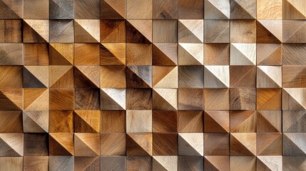 Wall Mural - Polished diamond-shaped natural mosaic tiles arranged in a 3D block pattern creating a wood-like surface with soft reflections and textures