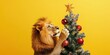 © AiAbstract - Lion Decorates a Christmas Tree with Ornaments