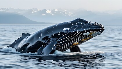 Wall Mural - Majestic Blue Whale, Marvel of the Ocean, Against a Clean White Backdrop