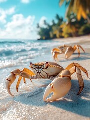 Vibrant Tropical Crabs Exploring Sandy Beach Paradise