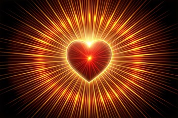Wall Mural - digital illustration of glowing heart with golden rays
