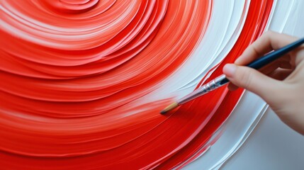 Wall Mural - A person painting a red and white swirl with paint, AI