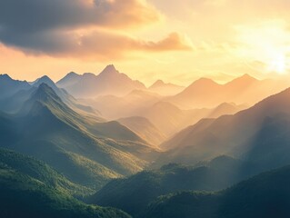 Wall Mural - landscape background with a mountain range at sunrise, creating a majestic and peaceful outdoor scen