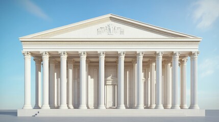 Bank edifice in 3D, featuring classical architecture with pillars, resembling a museum or government building.