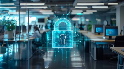 Digital security lock on office background