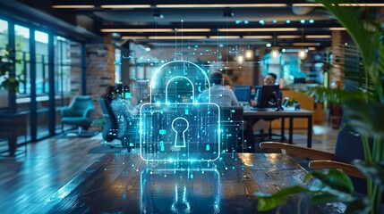 antivirus lock on office background