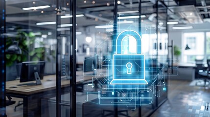 antivirus lock on office background
