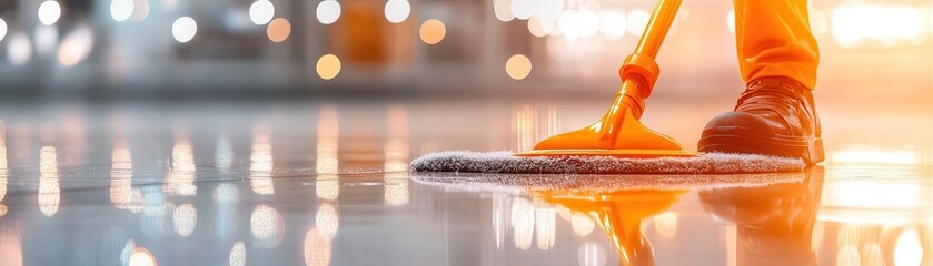 Closeup of a blue and orange cleaning brush in a swimming pool.