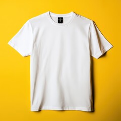 Plain white t-shirt on a vibrant yellow background, perfect for casual wear or design mockups.