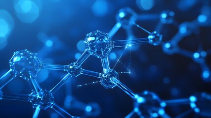 Blue Glass Molecular Structure with Bokeh Background