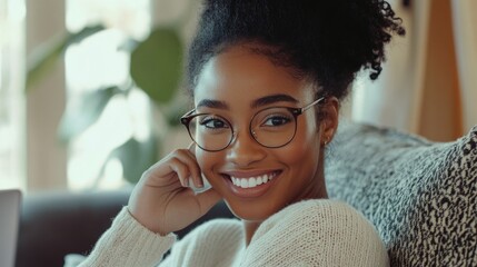 Canvas Print - Happy Smiling Woman in Glasses