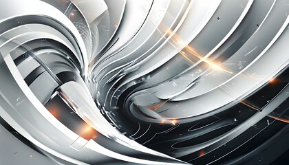 Abstract white gold geometric curves in a digital technology-inspired poster design