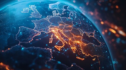 Aufkleber - Communication technology with global internet network connected in Europe Telecommunication and data transfer european connection links IoT finance business blockchain security : Generative AI