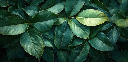 Wall Mural - Close-up of green leaves with a natural texture.