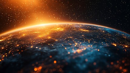 Leinwandbilder - Panoramic abstract dot and triangle connection background The world is connect and smaller concept Digital futuristic Earth minimalism background : Generative AI