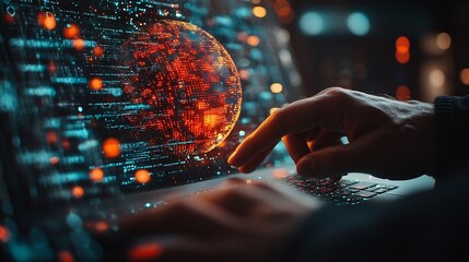 Leinwandbilder - Internet network technology digital software development future tech background IoT concept Man using digital tablet and laptop with global network connection computer code : Generative AI