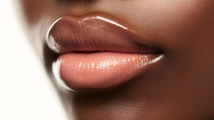 Close up view of beautiful black skin woman lips. Fashion make up, beauty injections concept, cosmetology