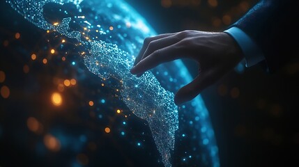 Aufkleber - Businessman touching global network and data exchanges over the world 3D rendering : Generative AI